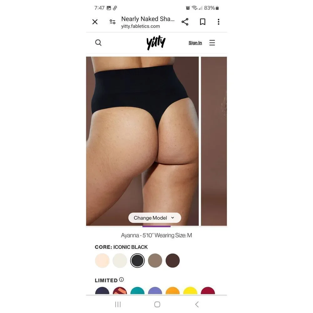 New Medium/Large Fabletic Yitty Black Nearly Naked Shaping High Waist Thong Pant